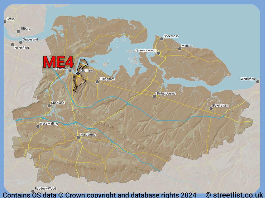 Where the ME4 postcode district lies within the wider  postcode area