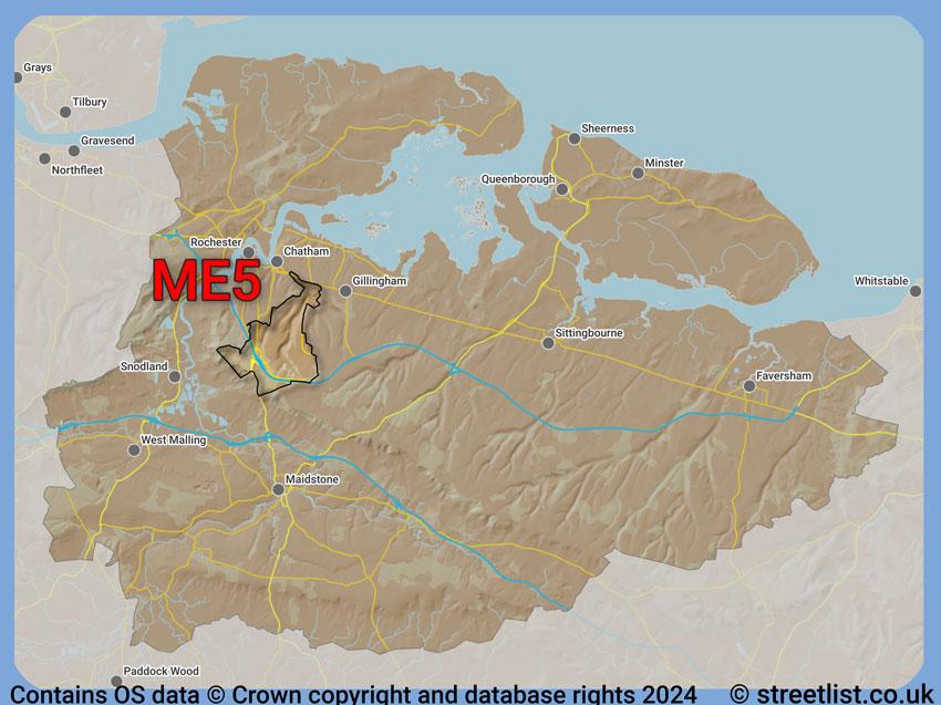 Where the ME5 postcode district lies within the wider  postcode area