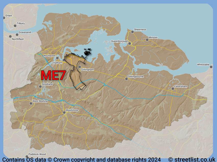 Where the ME7 postcode district lies within the wider  postcode area