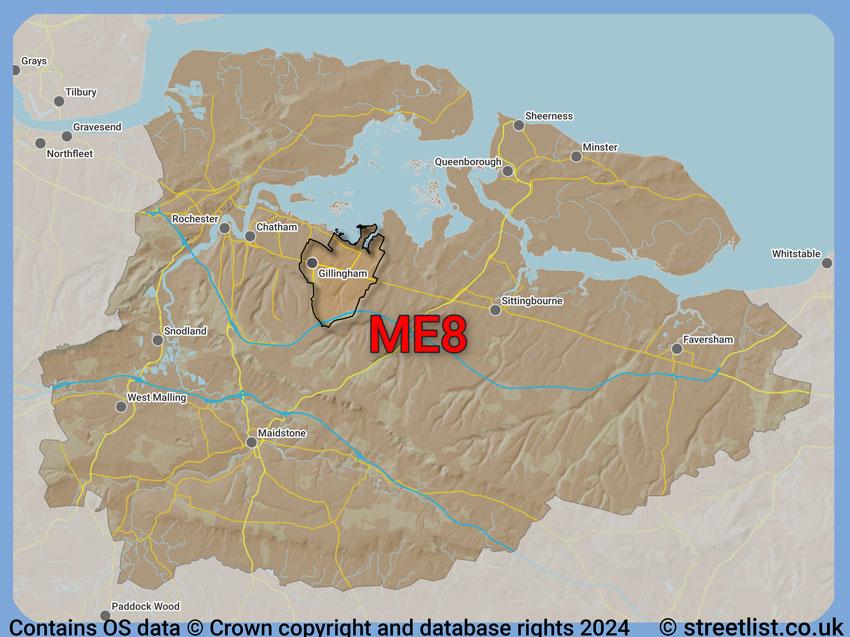 Where the ME8 postcode district lies within the wider  postcode area