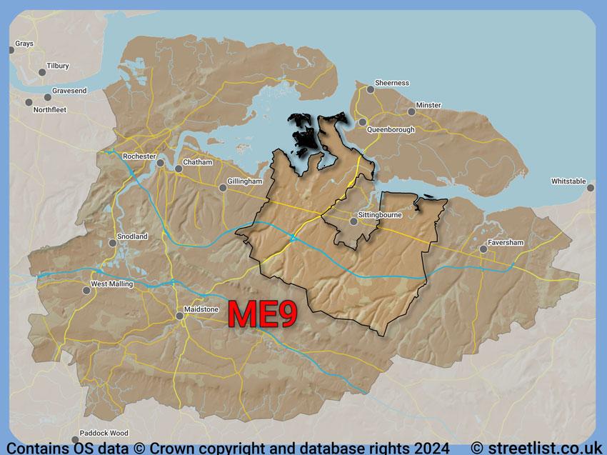 Where the ME9 postcode district lies within the wider  postcode area