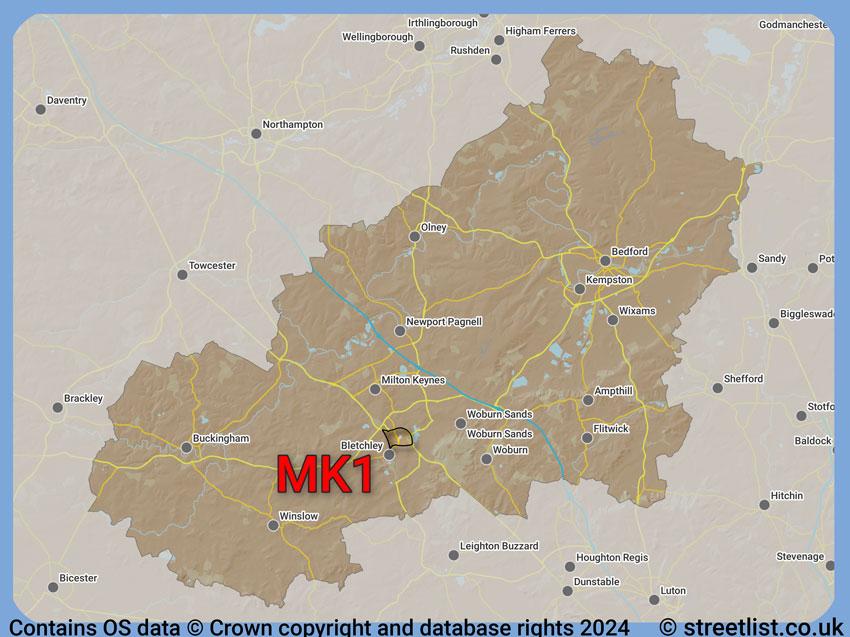 Where the MK1 postcode district lies within the wider  postcode area