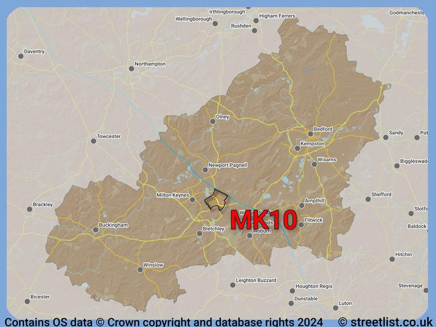 Where the MK10 postcode district lies within the wider  postcode area