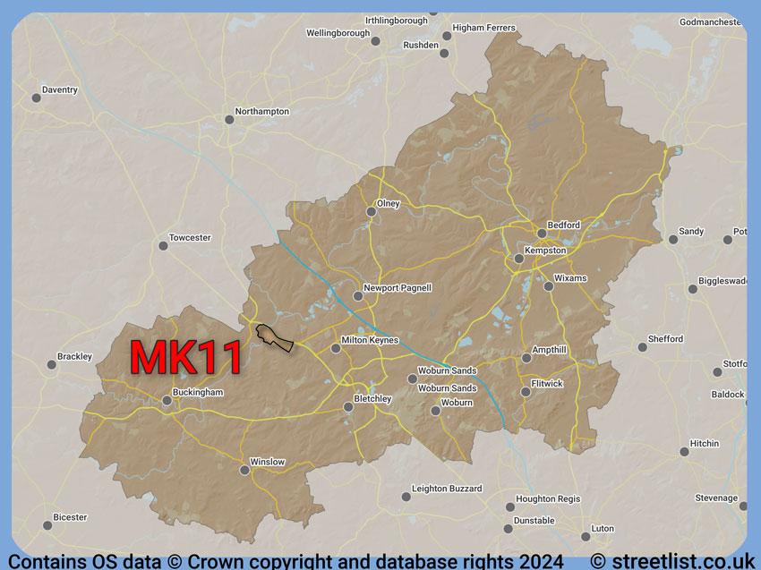 Where the MK11 postcode district lies within the wider  postcode area