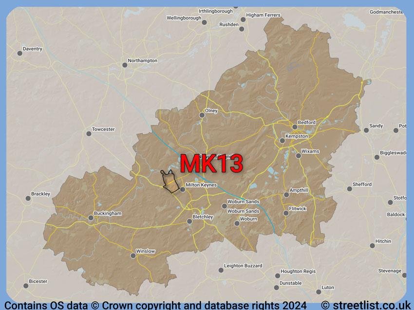 Where the MK13 postcode district lies within the wider  postcode area