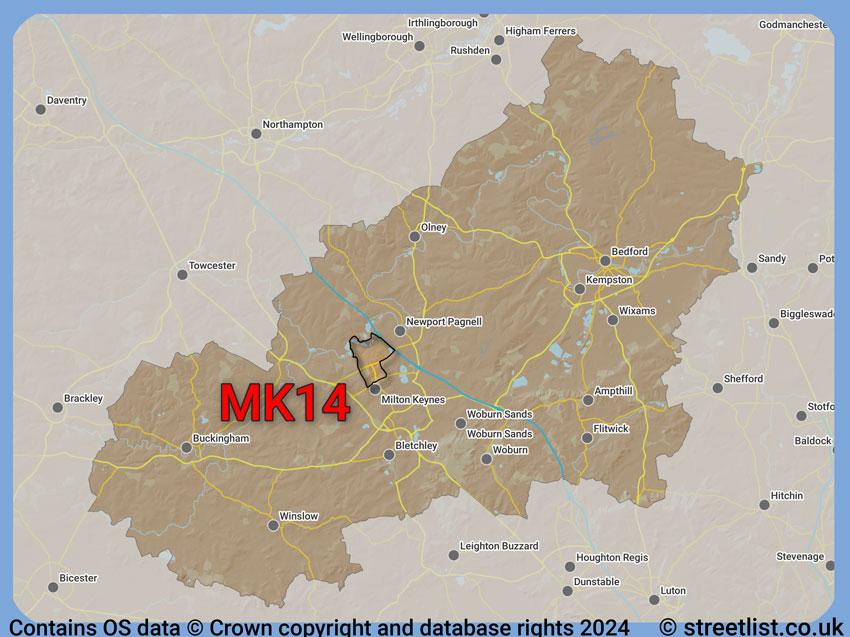 Where the MK14 postcode district lies within the wider  postcode area