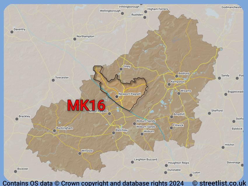 Where the MK16 postcode district lies within the wider  postcode area