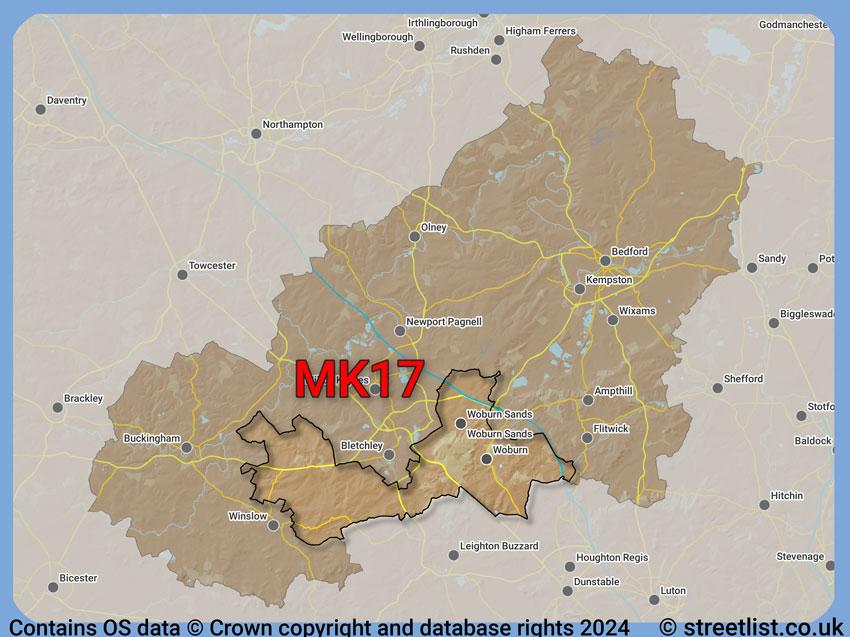 Where the MK17 postcode district lies within the wider  postcode area