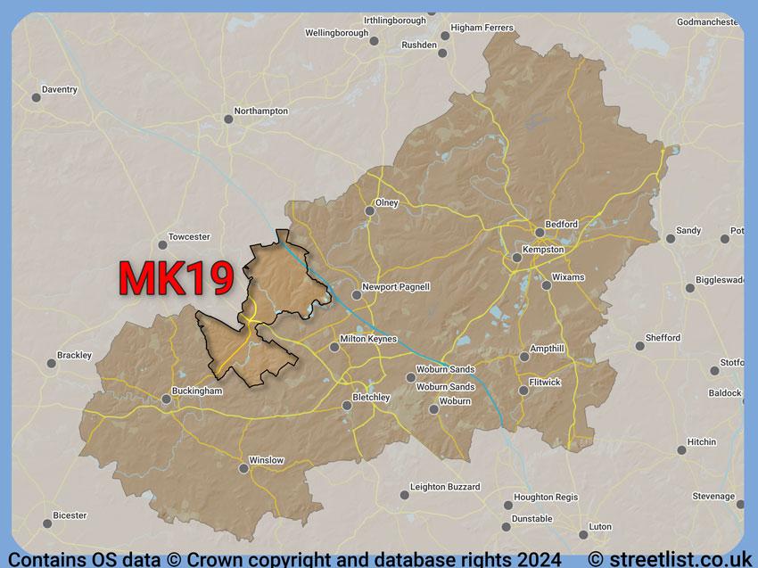 Where the MK19 postcode district lies within the wider  postcode area