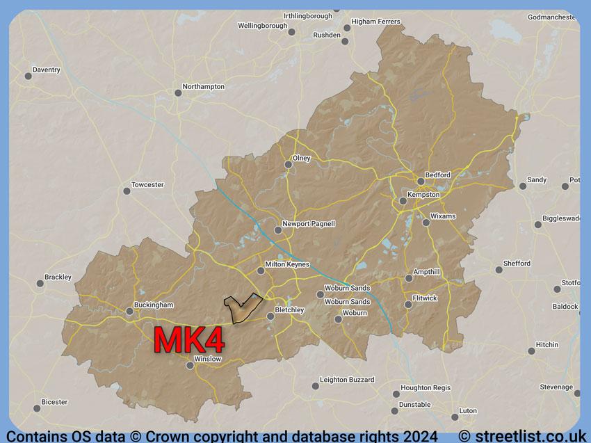 Where the MK4 postcode district lies within the wider  postcode area