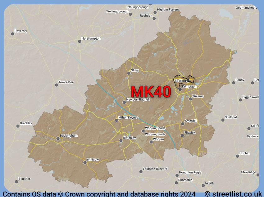 Where the MK40 postcode district lies within the wider  postcode area