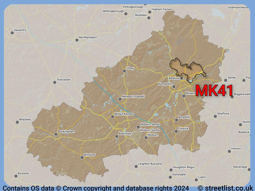 Where the MK41 postcode district lies within the wider  postcode area