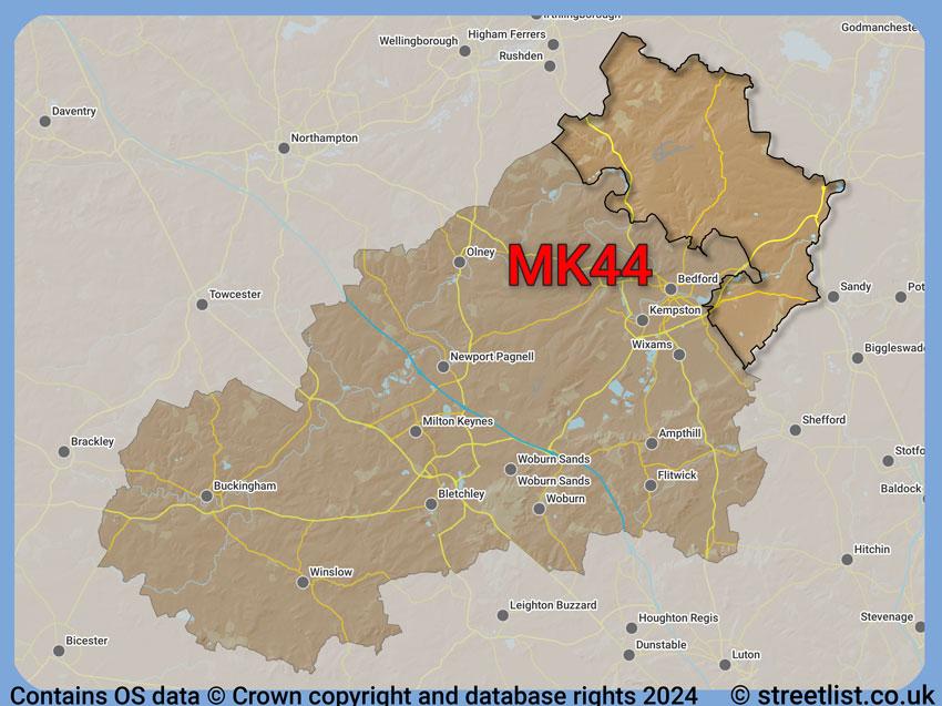 Where the MK44 postcode district lies within the wider  postcode area