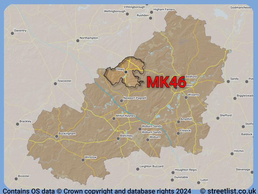 Where the MK46 postcode district lies within the wider  postcode area