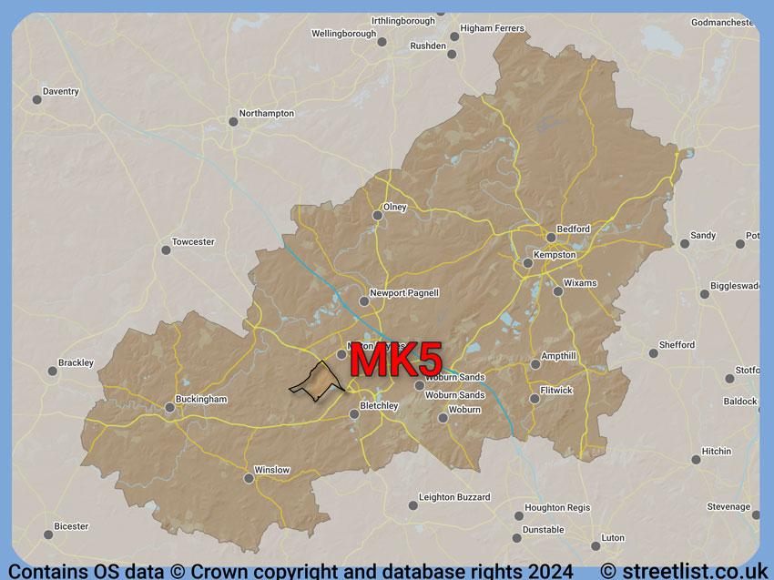 Where the MK5 postcode district lies within the wider  postcode area