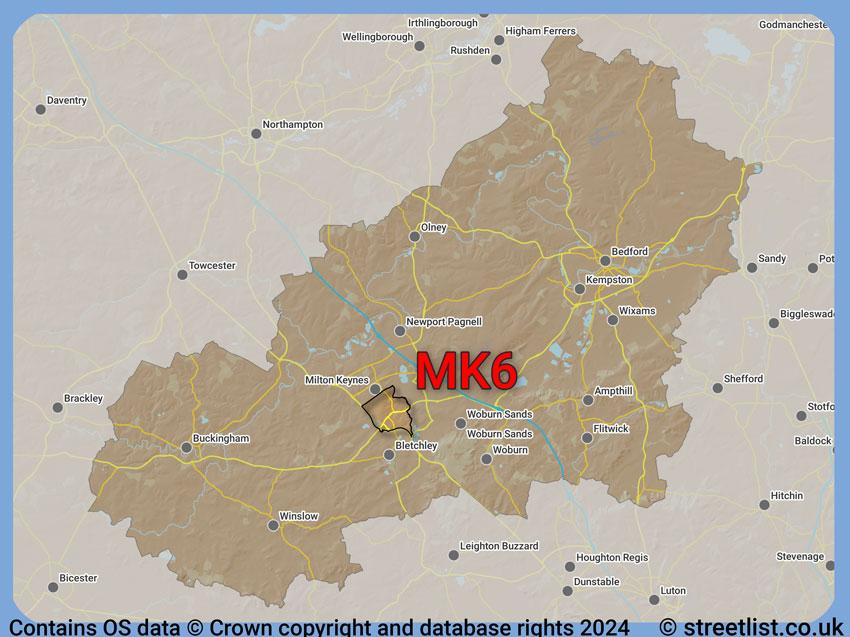 Where the MK6 postcode district lies within the wider  postcode area