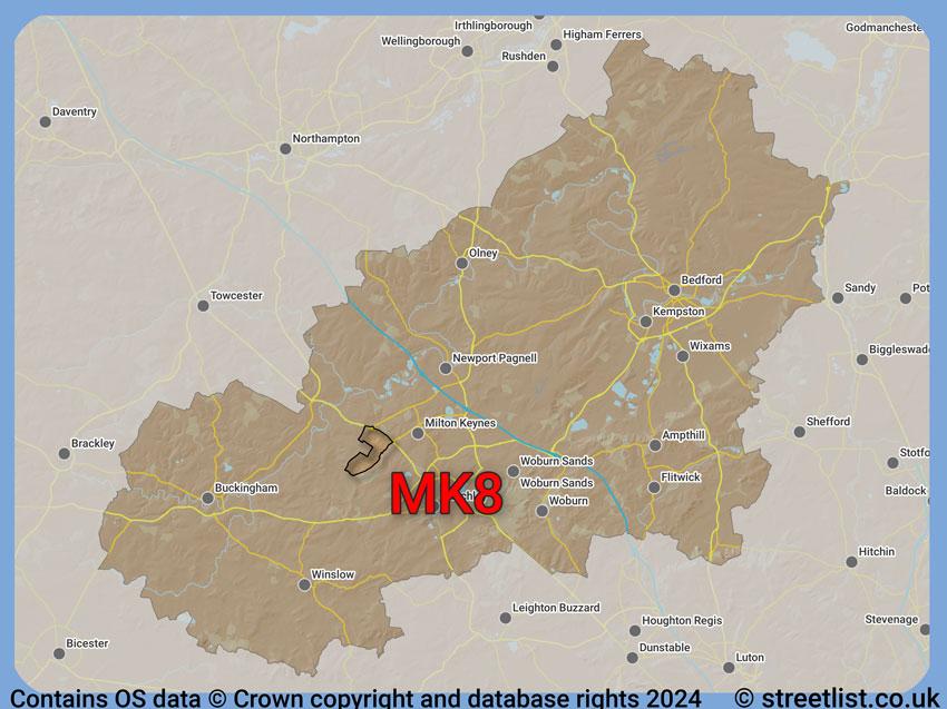 Where the MK8 postcode district lies within the wider  postcode area