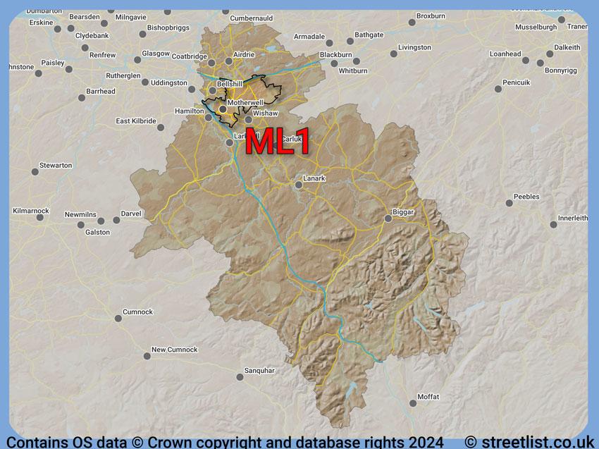 Where the ML1 postcode district lies within the wider  postcode area