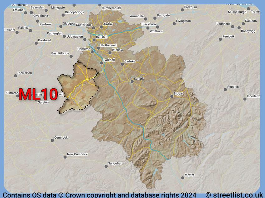 Where the ML10 postcode district lies within the wider  postcode area