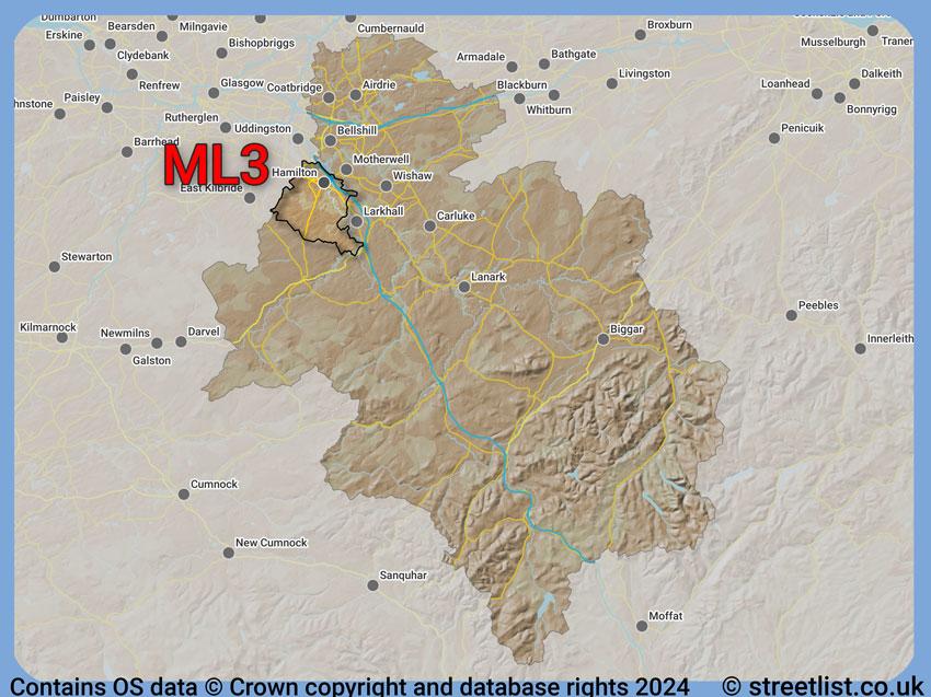 Where the ML3 postcode district lies within the wider  postcode area