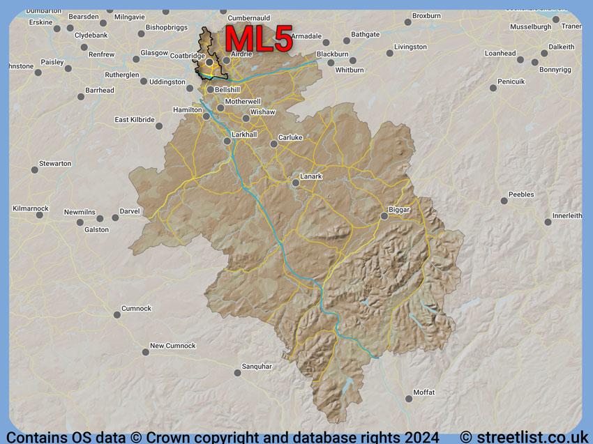 Where the ML5 postcode district lies within the wider  postcode area