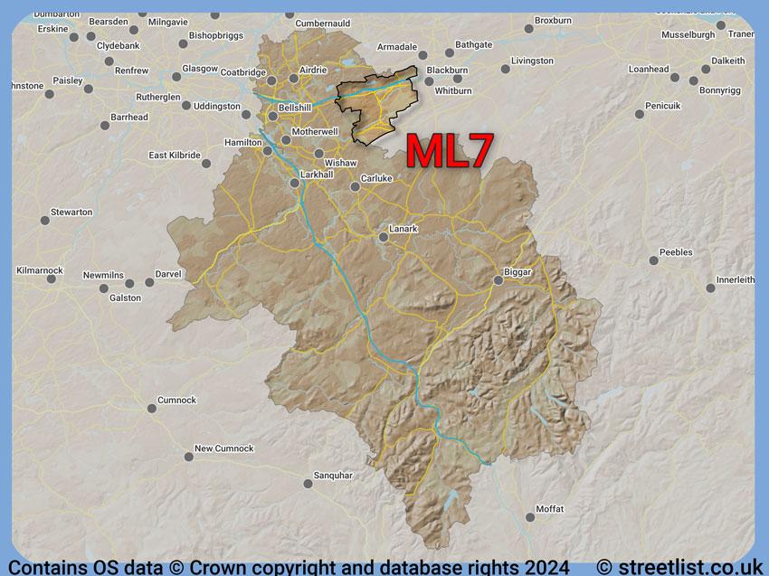 Where the ML7 postcode district lies within the wider  postcode area