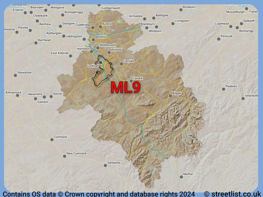 Where the ML9 postcode district lies within the wider  postcode area