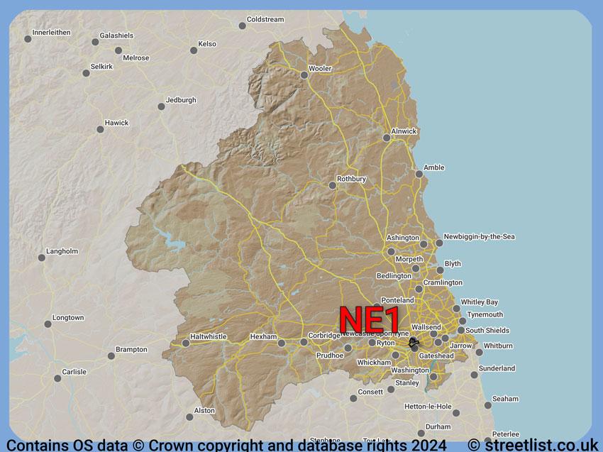 Where the NE1 postcode district lies within the wider  postcode area