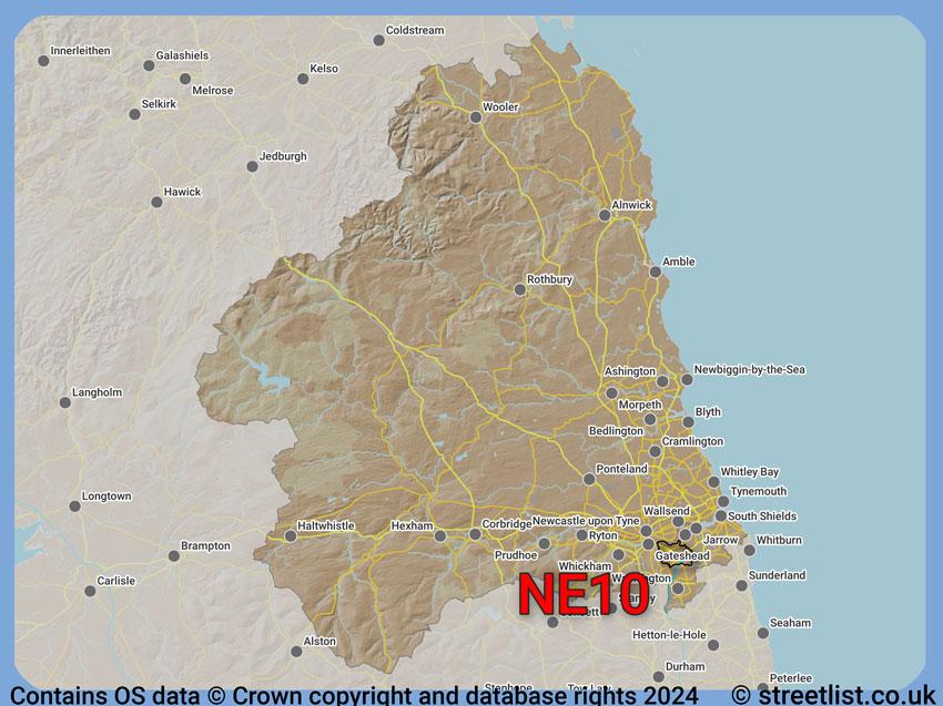 Where the NE10 postcode district lies within the wider  postcode area