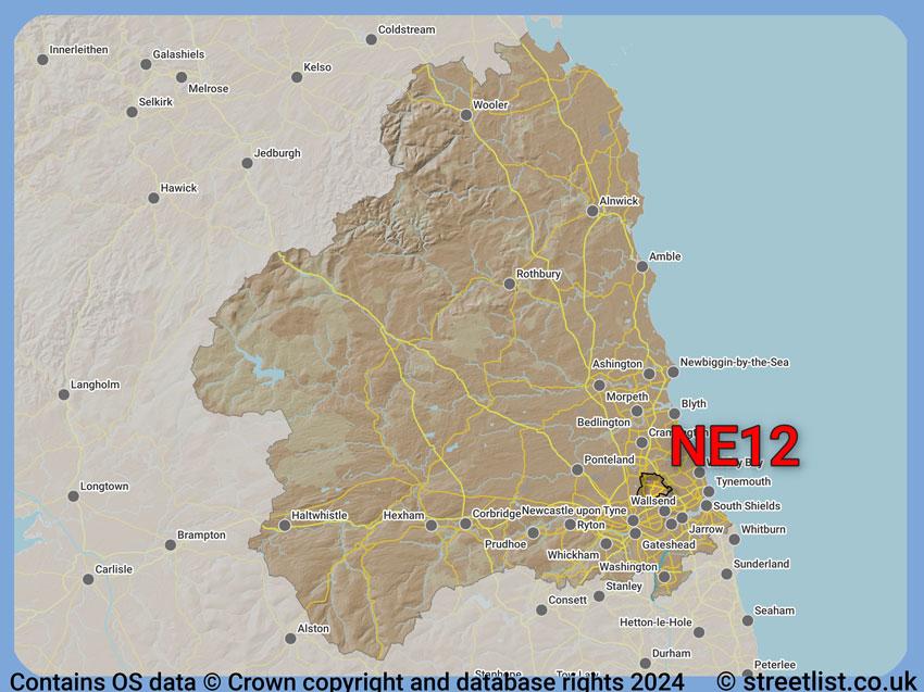 Where the NE12 postcode district lies within the wider  postcode area