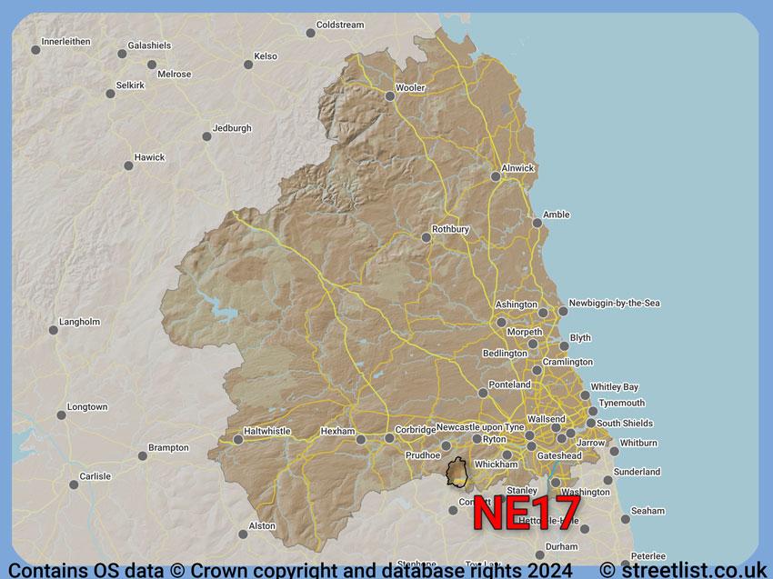 Where the NE17 postcode district lies within the wider  postcode area