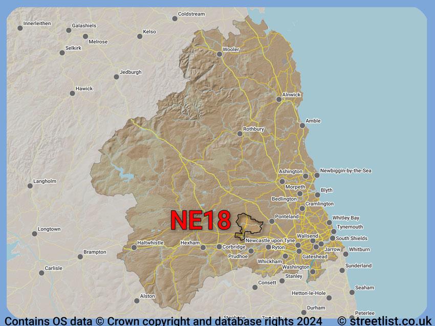 Where the NE18 postcode district lies within the wider  postcode area