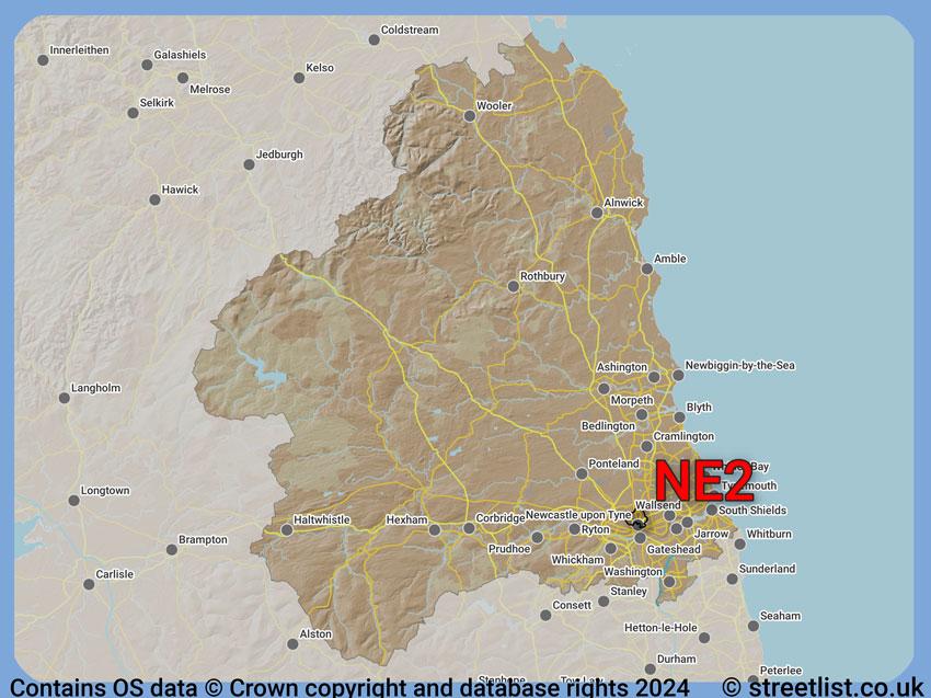 Where the NE2 postcode district lies within the wider  postcode area