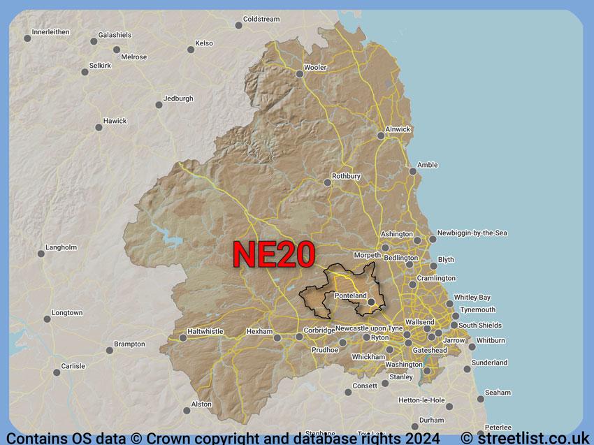 Where the NE20 postcode district lies within the wider  postcode area