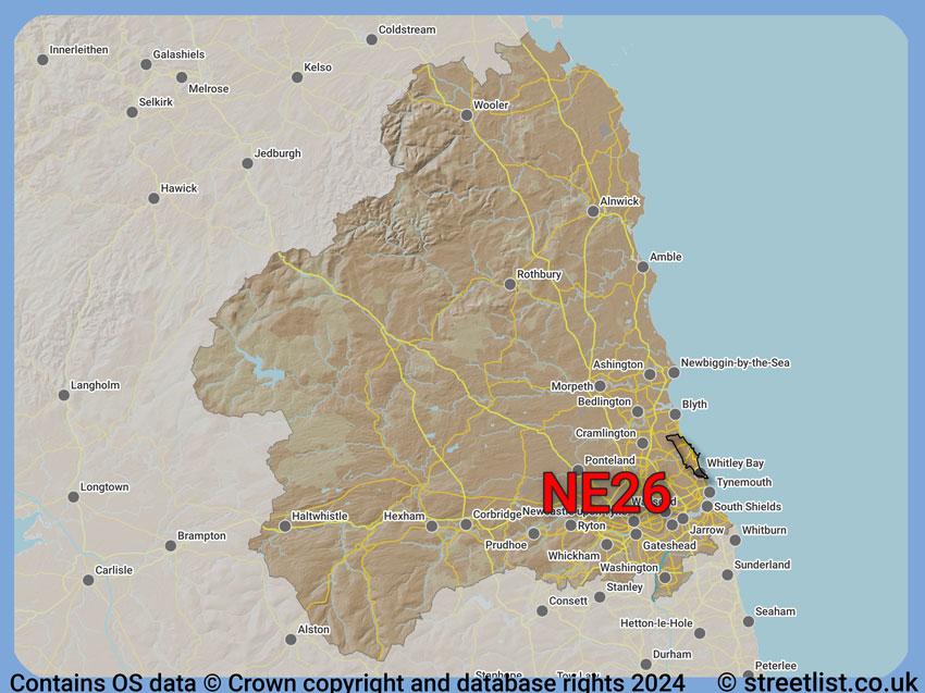 Where the NE26 postcode district lies within the wider  postcode area