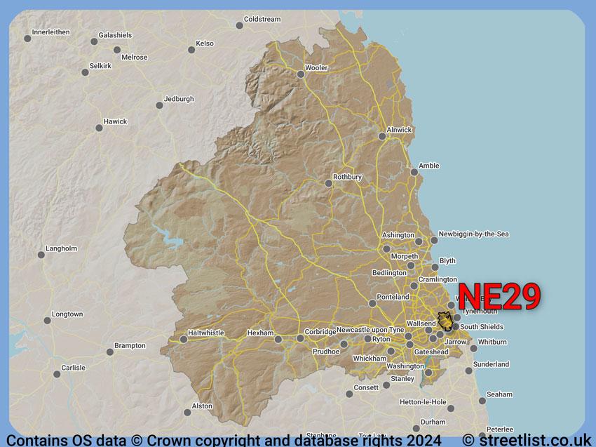 Where the NE29 postcode district lies within the wider  postcode area