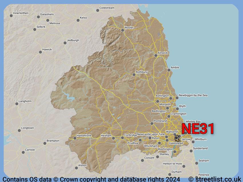 Where the NE31 postcode district lies within the wider  postcode area