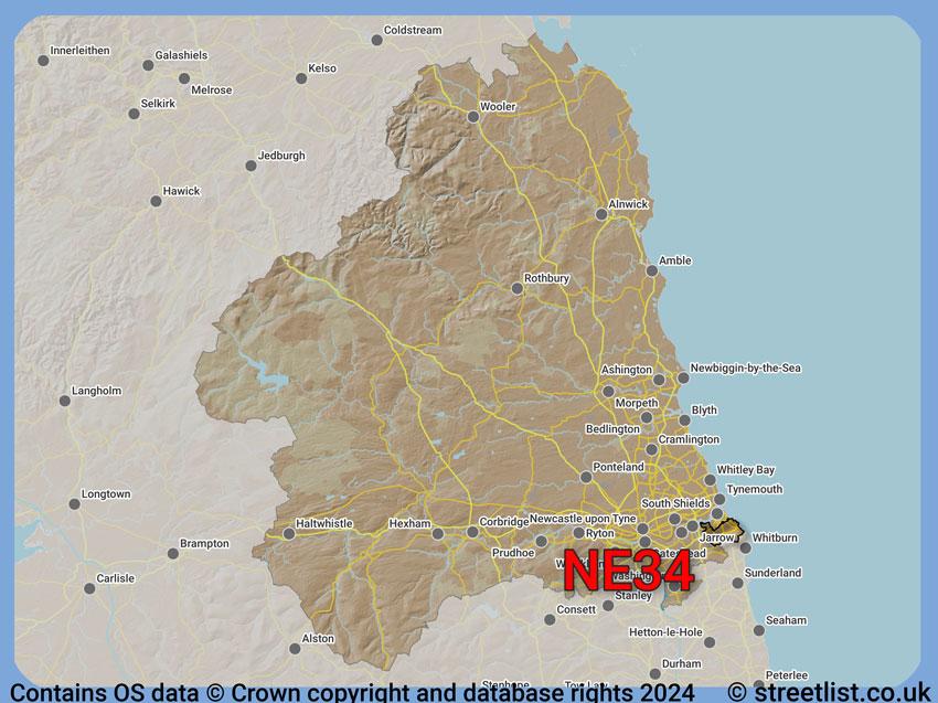 Where the NE34 postcode district lies within the wider  postcode area