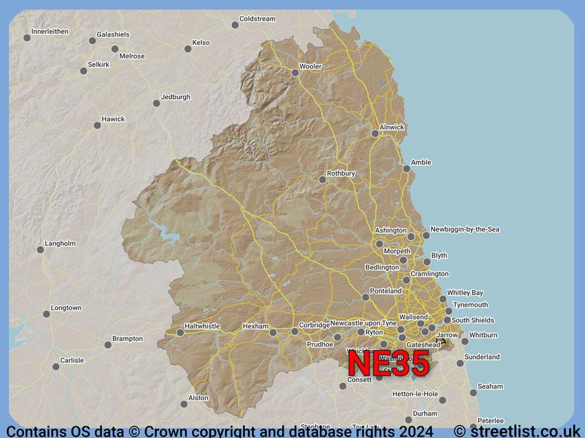 Where the NE35 postcode district lies within the wider  postcode area