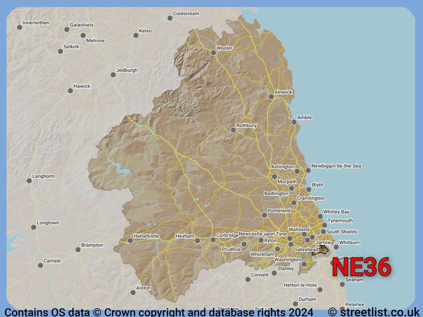 Where the NE36 postcode district lies within the wider  postcode area