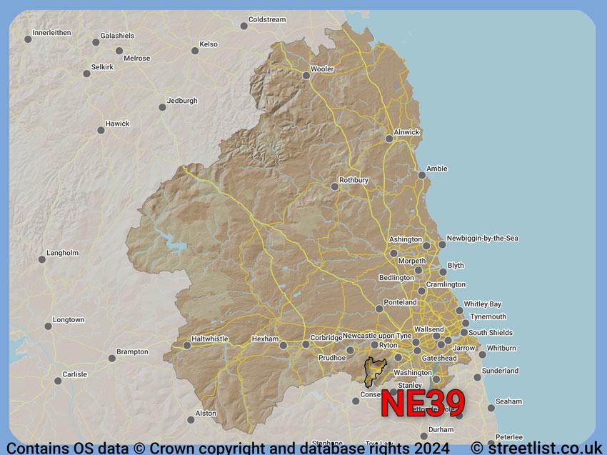 Where the NE39 postcode district lies within the wider  postcode area