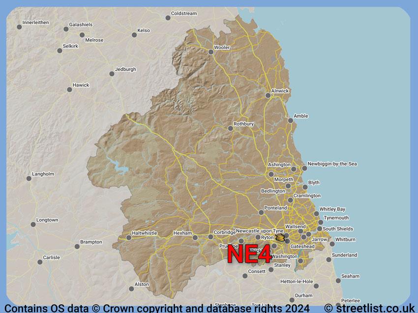 Where the NE4 postcode district lies within the wider  postcode area