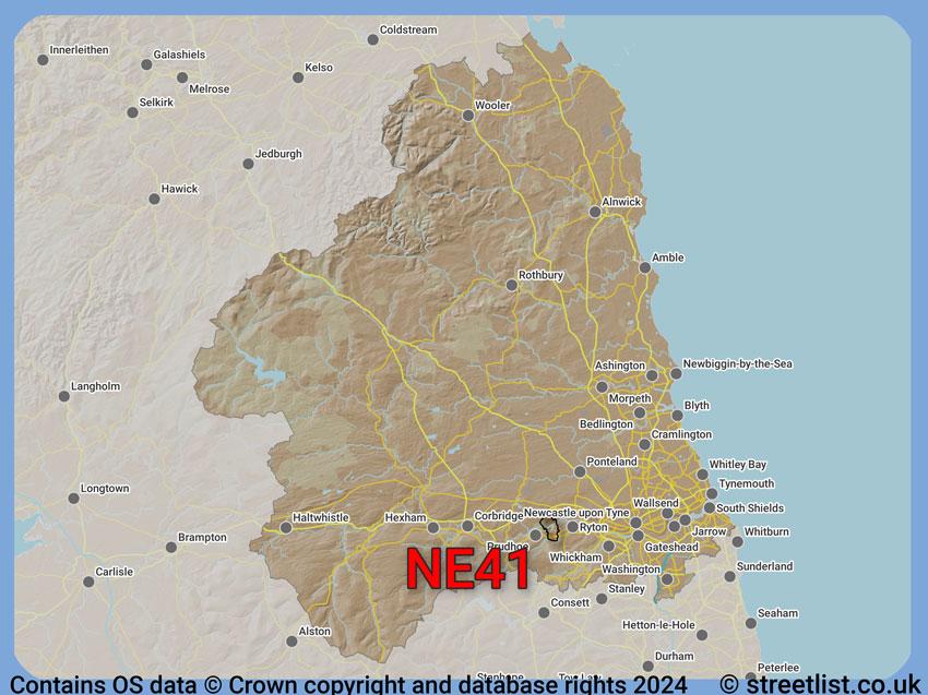 Where the NE41 postcode district lies within the wider  postcode area