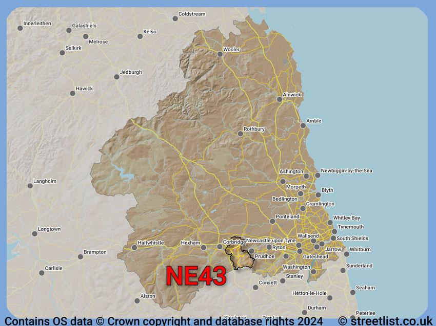 Where the NE43 postcode district lies within the wider  postcode area