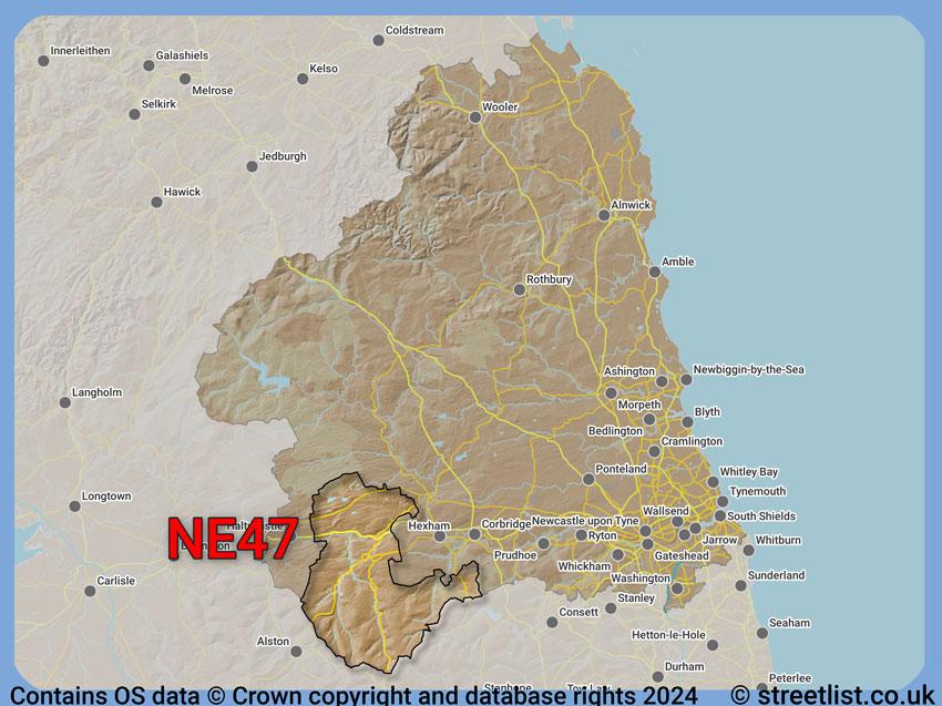 Where the NE47 postcode district lies within the wider  postcode area