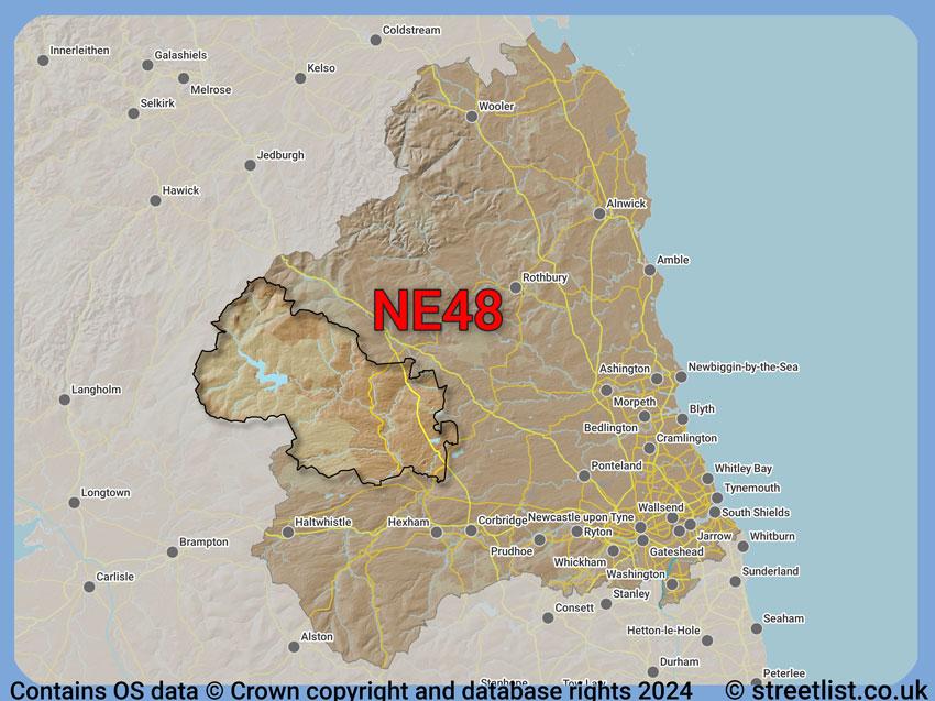 Where the NE48 postcode district lies within the wider  postcode area