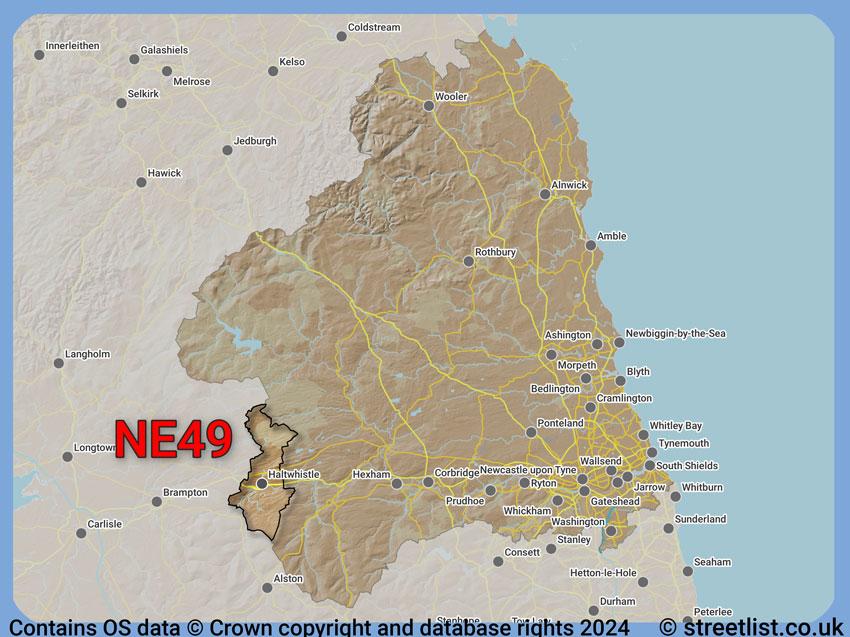 Where the NE49 postcode district lies within the wider  postcode area