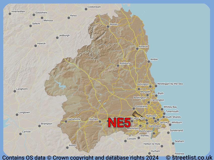 Where the NE5 postcode district lies within the wider  postcode area