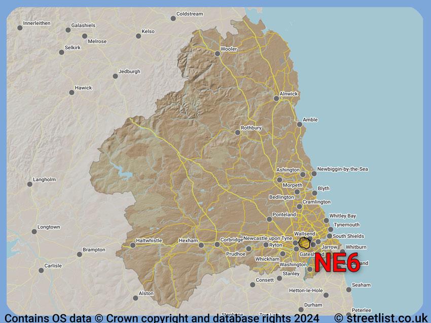 Where the NE6 postcode district lies within the wider  postcode area