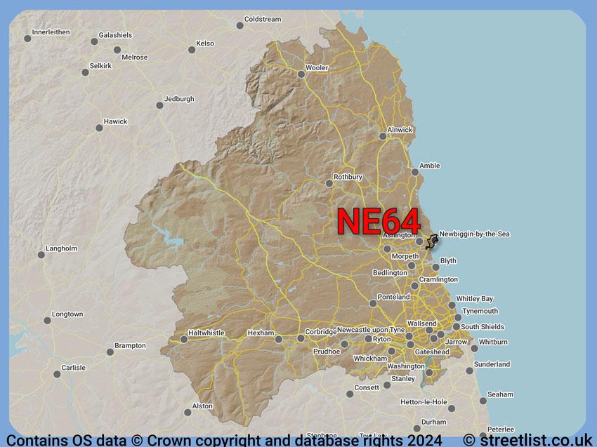 Where the NE64 postcode district lies within the wider  postcode area